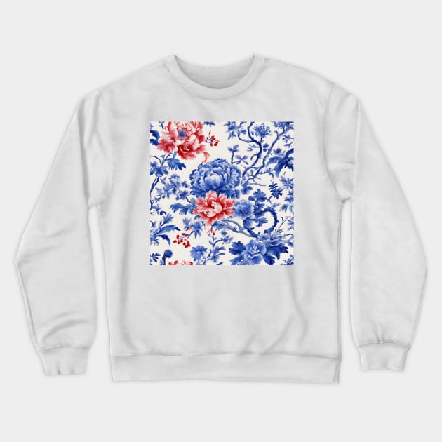 Blue and red French toile de jouy Crewneck Sweatshirt by SophieClimaArt